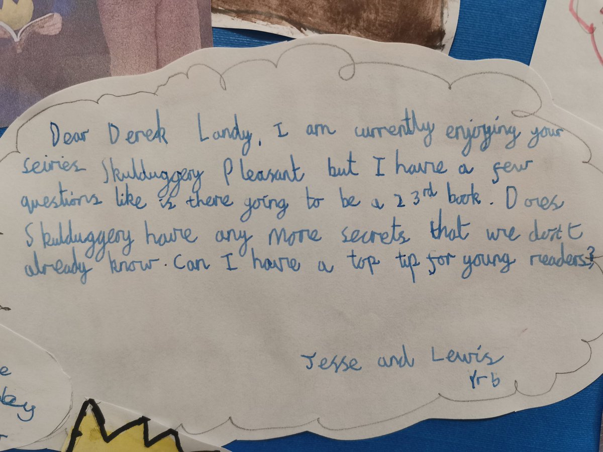 ReadingStarsLS1's tweet photo. @DerekLandy Y5 pupils were celebrating your Skulduggery Pleasant series on World Book Day &amp; I promised them I'd share their message and book cover design with you. Thanks for being a great author and inspiring children to enjoy reading. Can you spot J's outfit? @LongSuttonPS https://t.co/4ER3Wc3ajs