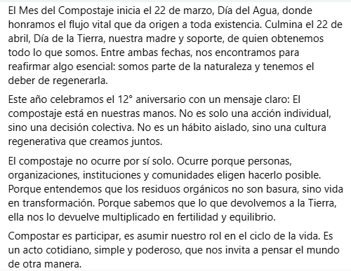 mesdelcompost's tweet photo. Este mes, más que nunca, recordemos que el cambio empieza por nosotros. Que cada puñado de compost es un acto de amor por el presente y el futuro. Que celebrar el compostaje es celebrar la vida.
Decilo fuerte: EL MES DEL COMPOSTAJE SOS VOS! 📷
#MesDelCompostaje #MDC2025 https://t.co/ZRIaNhc2y1