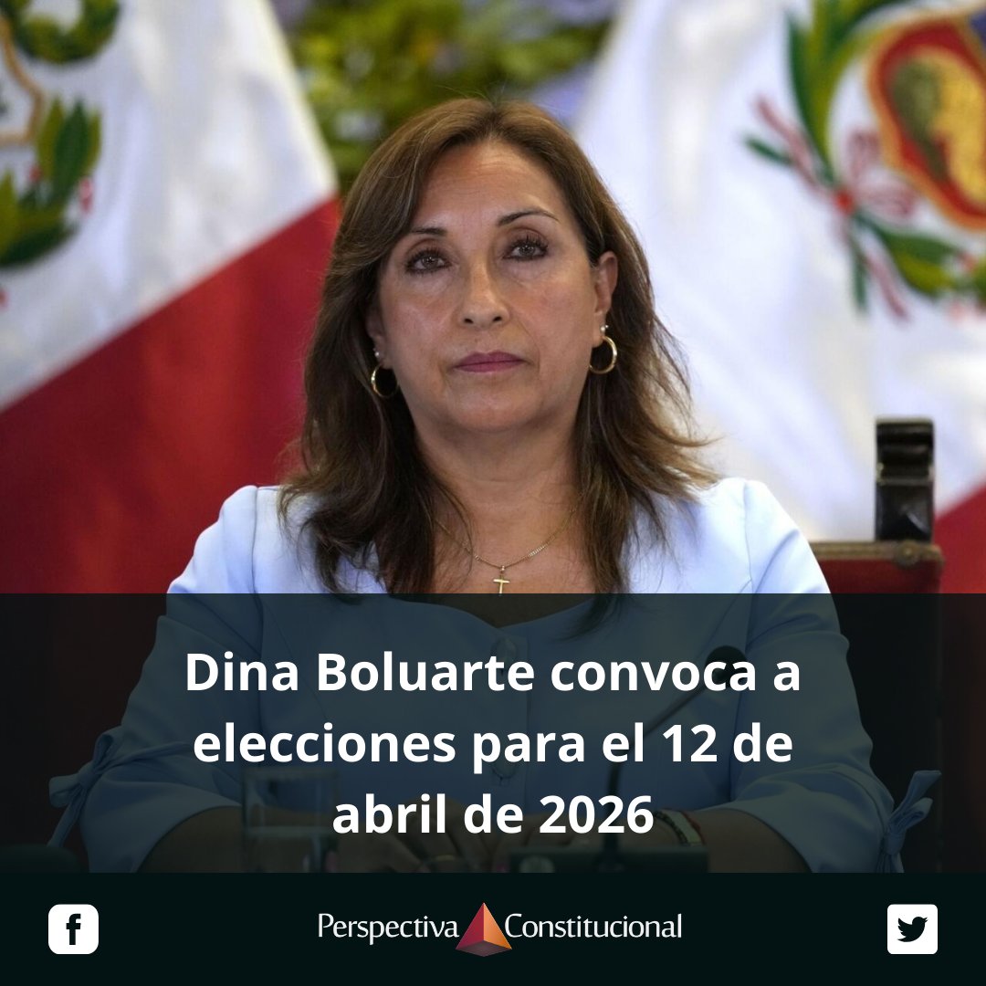 En atención al fin de su mandato constitucional, la presidenta de la República, Dina Boluarte, anunció en un mensaje a la Nación la convocatoria a elecciones generales para el 12 de abril de 2026.
