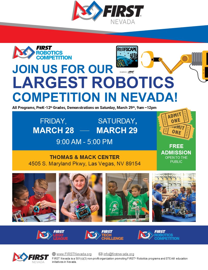 🚨 It’s Time! THIS WEEK! 🚨 The LARGEST robotics competition in Nevada is here! 🤖🔥 Get ready for cutting-edge robots, fierce competition, &amp; fun for the whole family! Check out last year’s sizzle reel: youtu.be/6B0OaFJmyMM 💥Mark your calendars 🗓️ &amp; bring the energy ⚡! 🚀