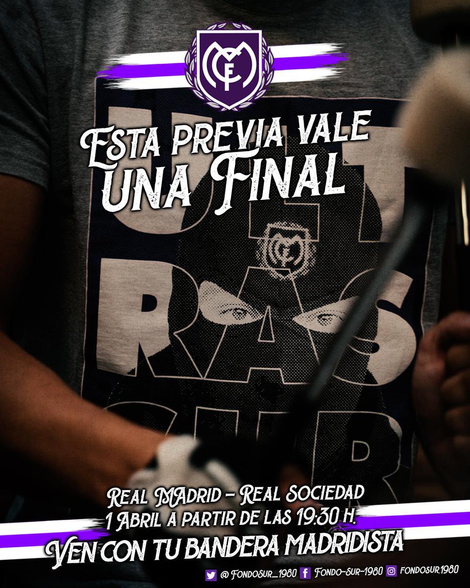 Real Madrid Vs Real Suciedad. 1 de abril a partir de las 19:30h VEN CON TU BANDERA MADRIDISTA. #CopaDelRey #HalaMadrid