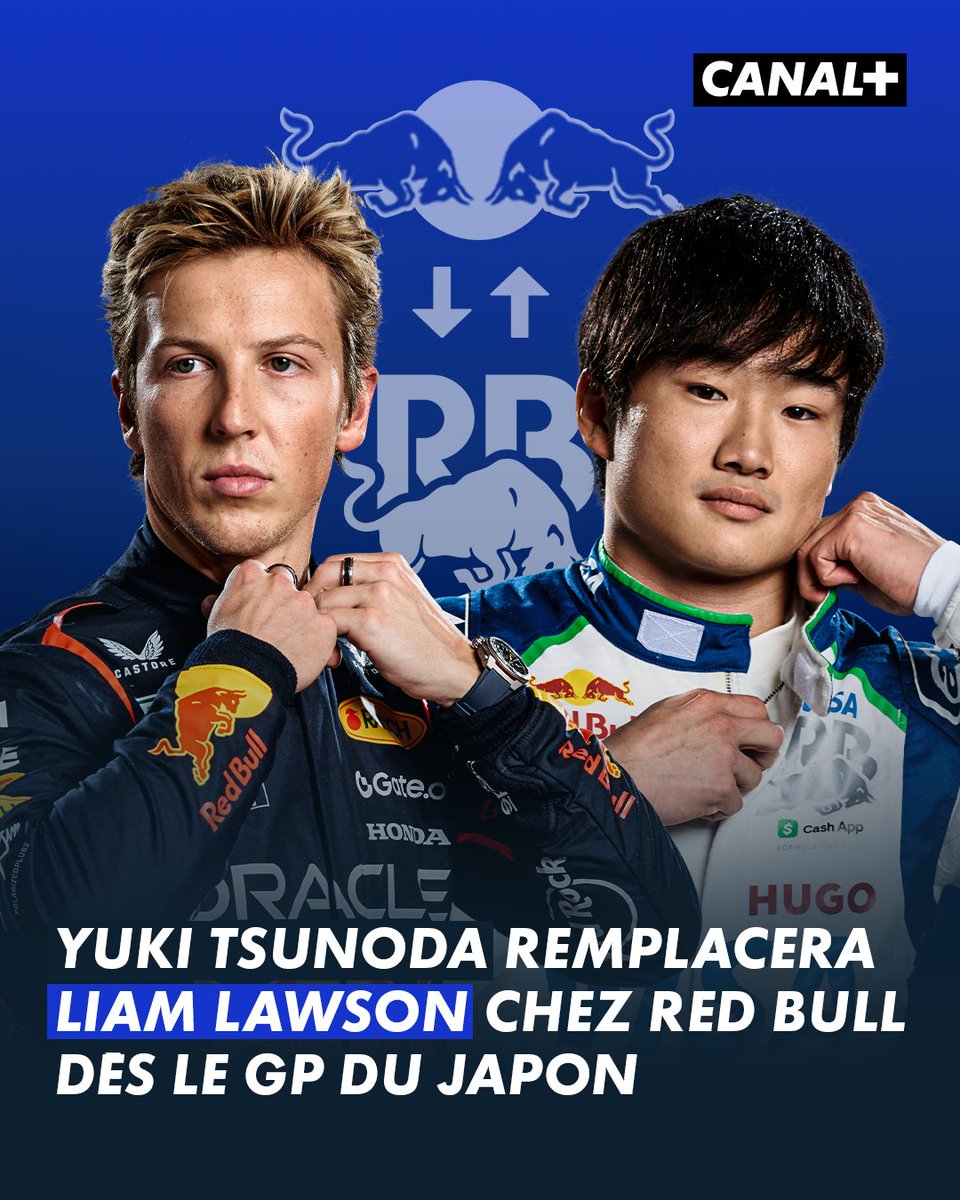CanalplusF1's tweet image. 🚨 INFO CANAL+ : Yuki Tsunoda va remplacer Liam Lawson à partir du Grand Prix du Japon !

Les deux pilotes vont échanger leurs positions : le Japonais passe chez Red Bull, le Néo-Zélandais retourne chez Racing Bulls ! 🔄

Que pensez-vous de cette décision ? #F1