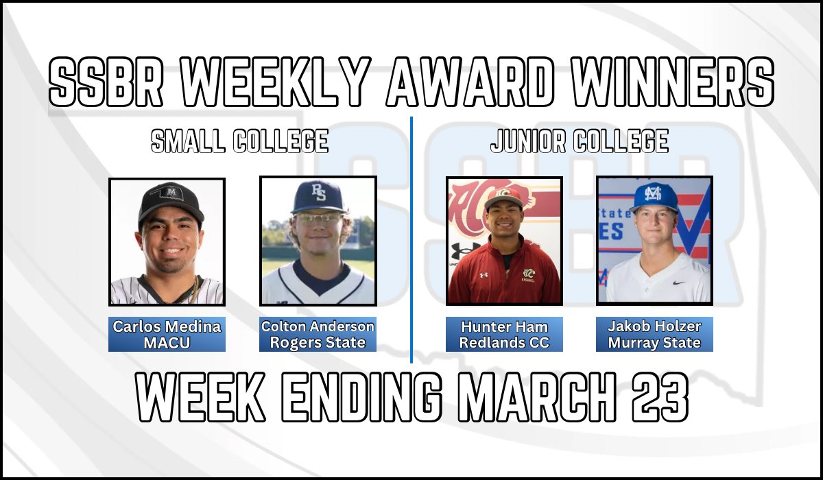 𝙎𝙎𝘽𝙍 𝘾𝙊𝙇𝙇𝙀𝙂𝙀 𝙒𝙀𝙀𝙆𝙇𝙔 𝘼𝙒𝘼𝙍𝘿𝙎

The SSBR College Players/Pitchers of the Week for Week 8 are here.

Click the link ⬇️ to see their performances and the other nominees

🔗 tinyurl.com/3a6anfpv
