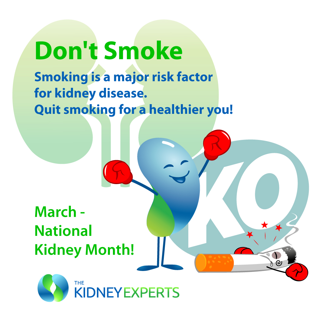 Smoking damages more than lungs—it's a major kidney disease risk factor! Tobacco reduces blood flow to kidneys &amp; accelerates damage. Need help quitting? Your kidneys will thank you! #MarchIsKidneyMonth #QuitSmoking #KidneyHealth #TKE