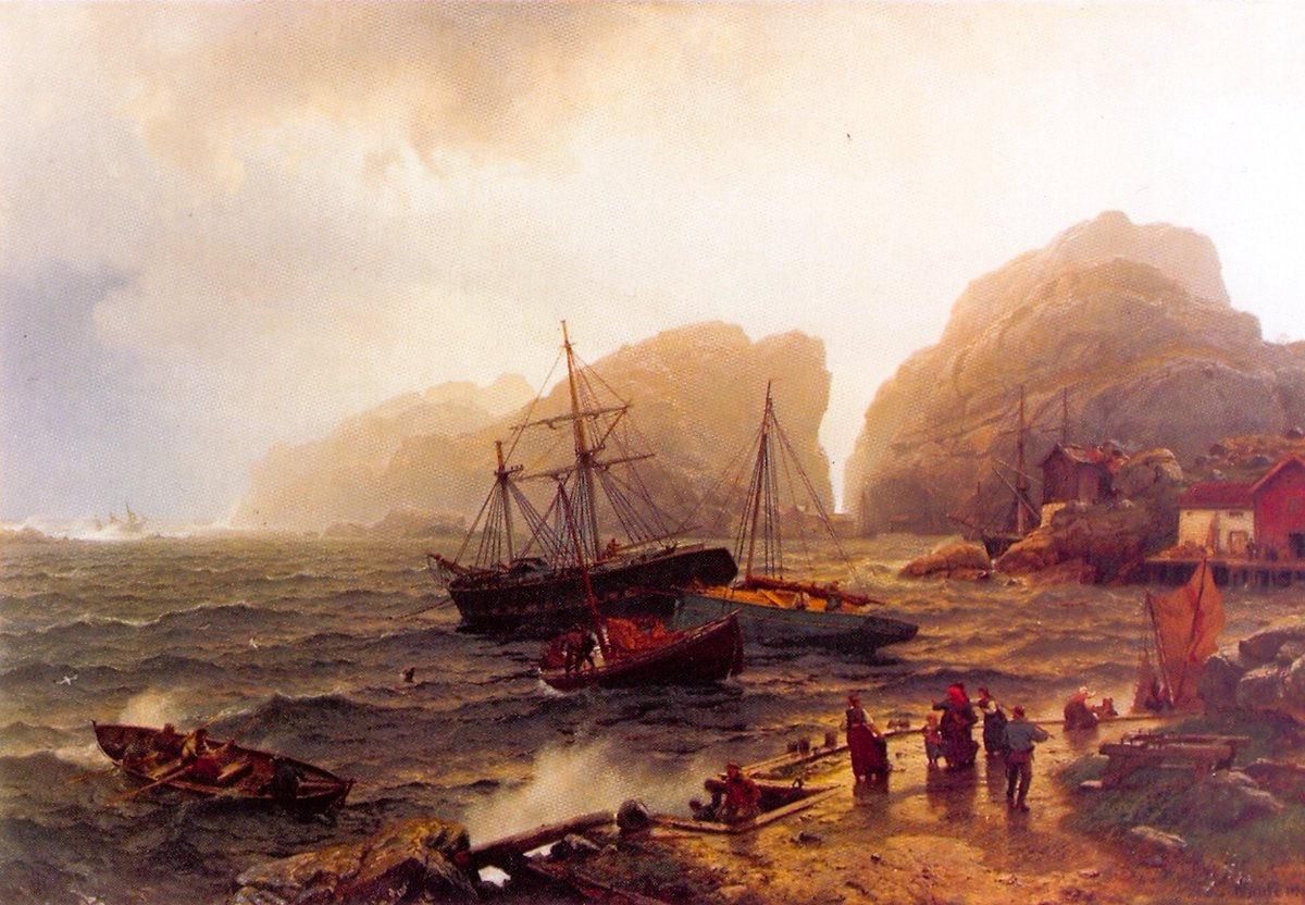 Hans Fredrik Gude,  1825 – 1903,  Norwegian romanticist painter,  Nordhavn On The Norwegian Coast