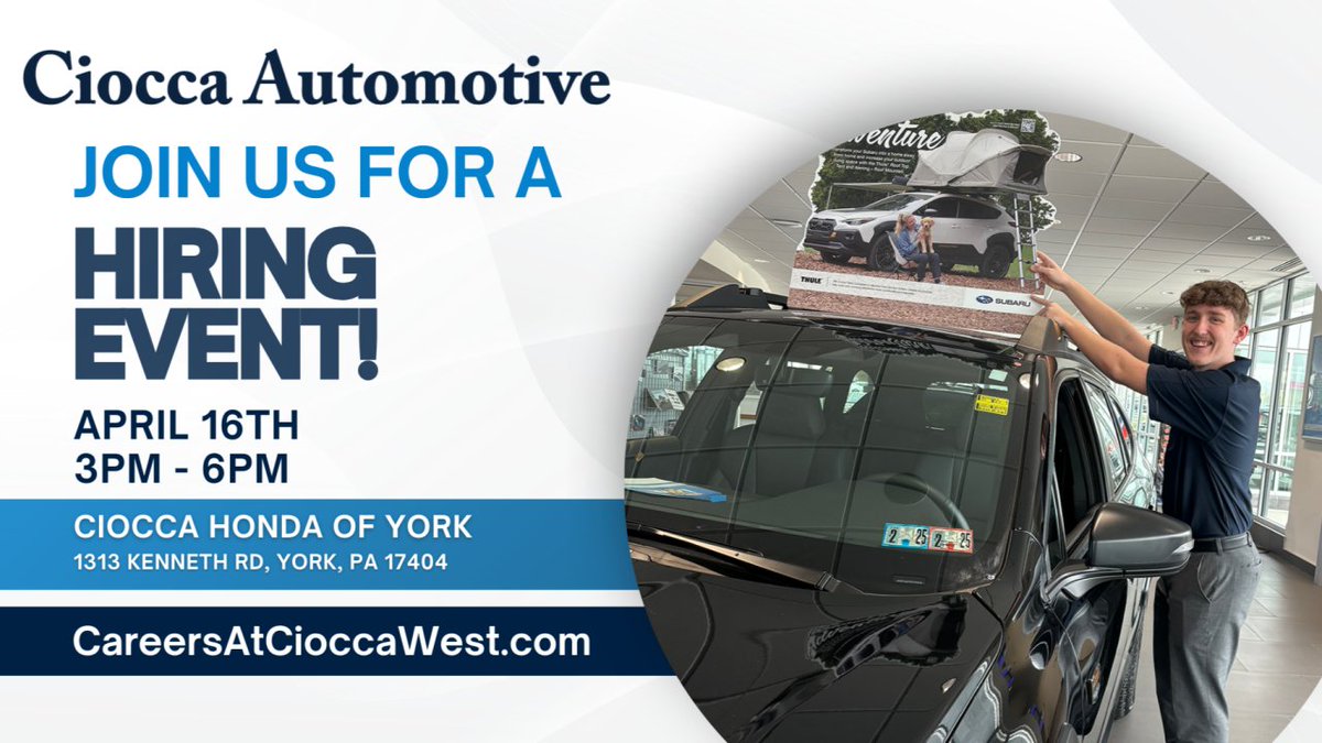 Join Us at the Ciocca Automotive York Region Hiring Event! ✨🚗

RSVP➡️ cioccawesterndivision.com/ciocca-auto-hi…

#Hiring #AutomotiveCareers #CioccaAutomotive #JobOpportunities #YorkJobs #JoinOurTeam