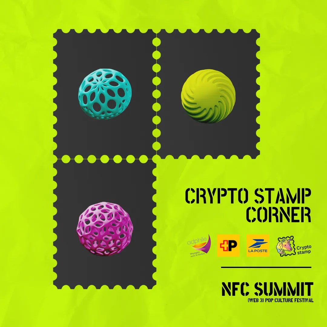 NFCsummit's tweet image. You’re invited ! Discover digital and physical stamps at @NFCsummit ☀️

With Swiss Post 🇨🇭, Adphile 🇫🇷, Philaposte 🇫🇷, and @cryptostamp_new 🇦🇹, we’re opening the national crypto stamp exhibition in Lisbon. 🇵🇹

But first, WTF are Crypto stamps? 👇

[1/3]