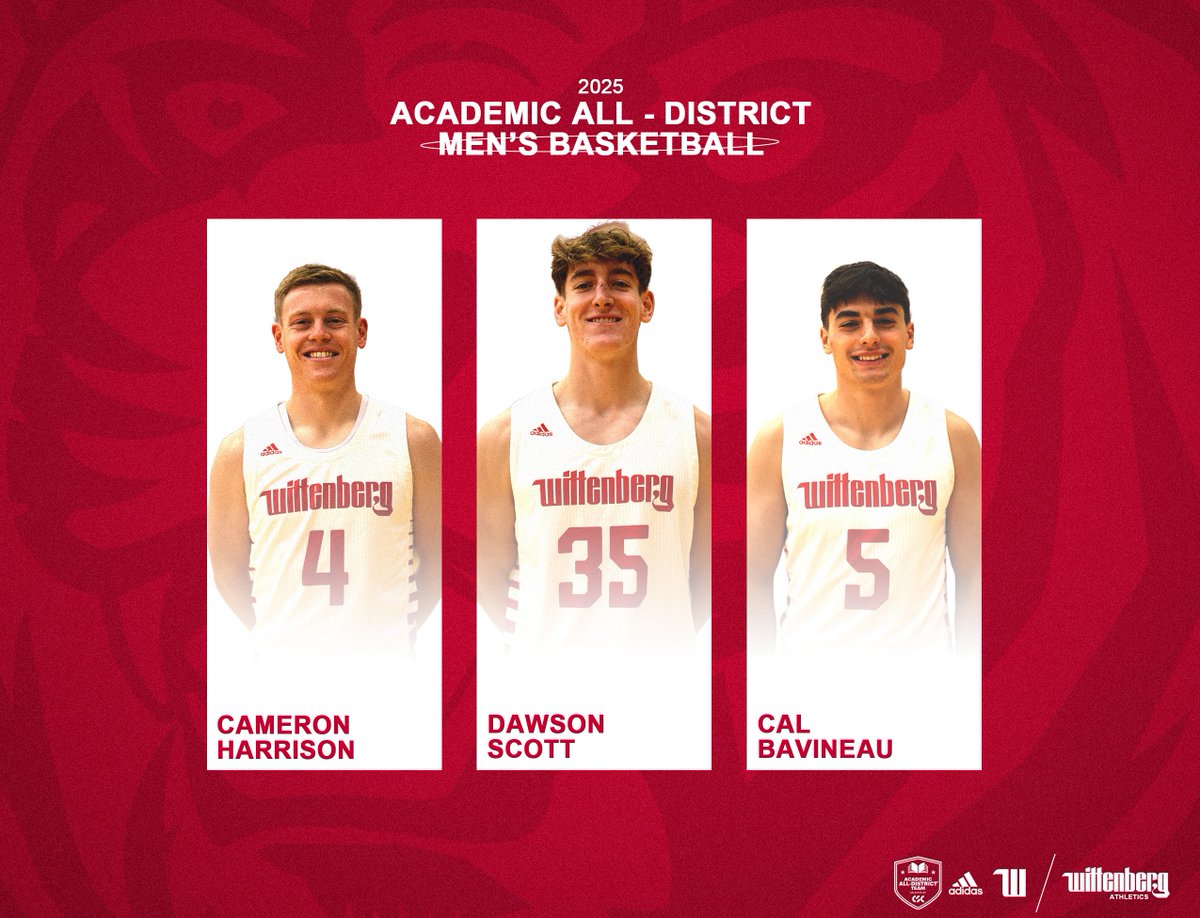 Congrats to Cal Bavineau, Cameron Harrison, and Dawson Scott of <a href="/WittenbergHoops/">Wittenberg Hoops</a>, each of whom has been recognized for a combination of athletic and academic achievement with <a href="/CollSportsComm/">College Sports Communicators</a> Academic All-District honors: wittenbergtigers.com/x/pty8e #TigerUp