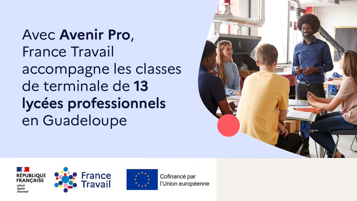 💡Rencontres avec les entreprises, ateliers CV ou conseils sur l'utilisation des réseaux sociaux...avec Avenir Pro, les conseillers France Travail interviennent en lycées professionnels. 🎯
Cet accompagnement est cofinancé par l'Union Européenne au titre du FSE +

<a href="/FSE_nat/">Fonds social européen +</a>