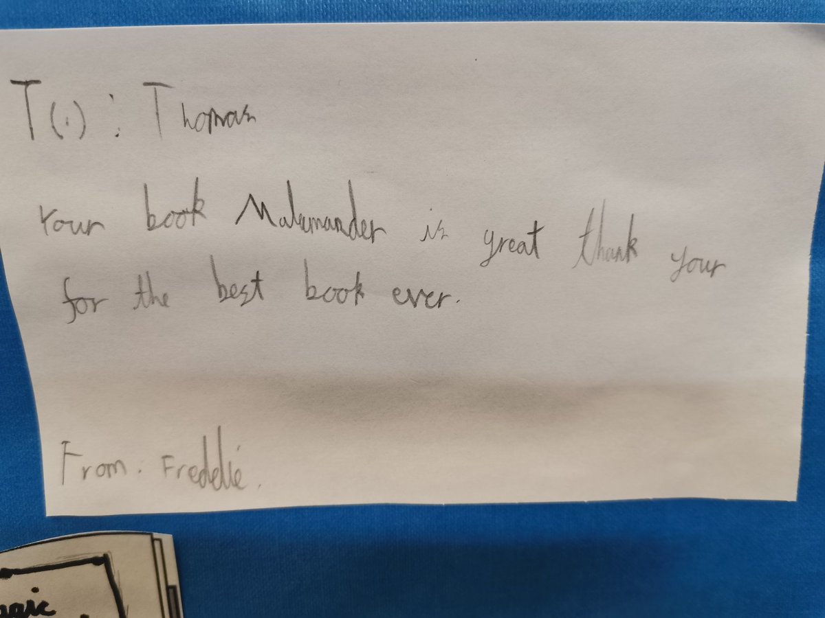 ReadingStarsLS1's tweet photo. @ThomasHTaylor Malamander is the current class novel for Y5... And we are loving it! The end of each chapter has us wanting more @ we take a sneaky peak at the next chapter title @ make predictions. Sharing these... From our World Book Day celebrations. THANK YOU. @LongSuttonPS https://t.co/vyGR5ezBNm