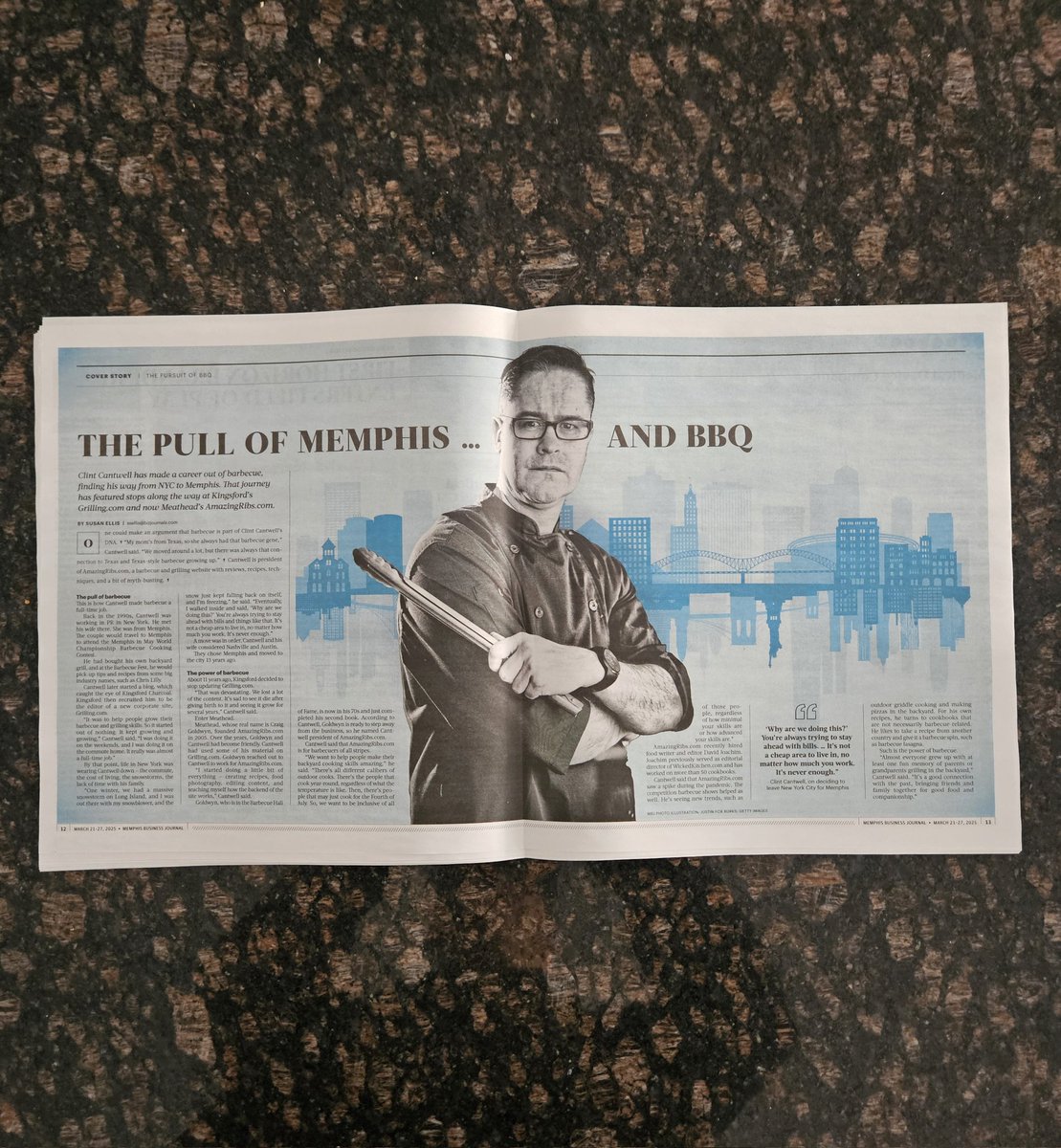 A huge thank you to <a href="/MBJMemphis/">Memphis Business Journal</a> for their cover story about me and my journey from New York PR exec to Memphis BBQ personality/ President of AmazingRibs.com. 

#memphisbbq #memphisbarbecue #memphisbusinessjournal #bbq #grilling #pitmaster #grillmaster #grillocracy
