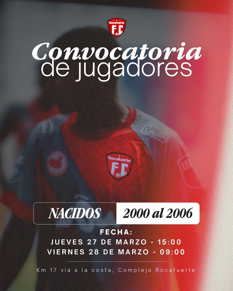 Rocafuerte_fc_'s tweet photo. ¡Prueba de jugadores para Rocafuerte FC! ⚽
📅 Jueves, 27 de marzo 15:00 PM
📅 Viernes, 28 de marzo 09:00 AM

Requisitos:
✅Cédula
✅Manifiesto de responsabilidad, descargar en el siguiente link 👉 https://t.co/zlHFtXGBqz

#VolvemosALaBatalla https://t.co/iKZ1ClL0fD