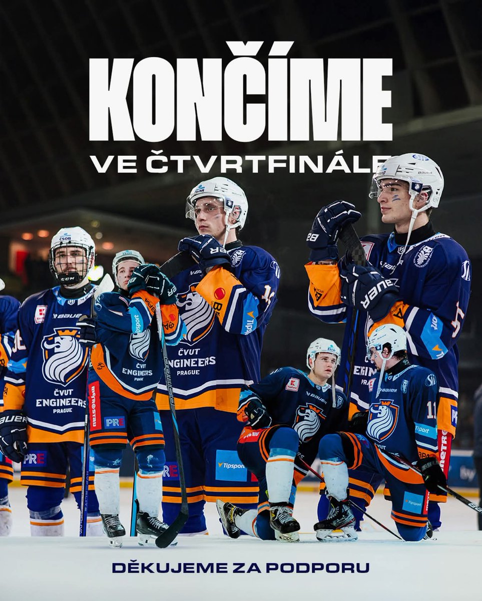 ČVUT Engineers Prague (@engineersprague) on Twitter photo Na úspěšnou základní část jsme v play off <a href="/unihokej/">Univerzitní hokej</a> navázat nedokázali a končíme už ve čtvrtfinále. 🥹
Gratulujeme VŠE k postupu. 🤝🏻
Děkujeme všem fanouškům za podporu, vrátíme se silnější. 💙🦁 Na úspěšnou základní část jsme v play off <a href="/unihokej/">Univerzitní hokej</a> navázat nedokázali a končíme už ve čtvrtfinále. 🥹
Gratulujeme VŠE k postupu. 🤝🏻
Děkujeme všem fanouškům za podporu, vrátíme se silnější. 💙🦁