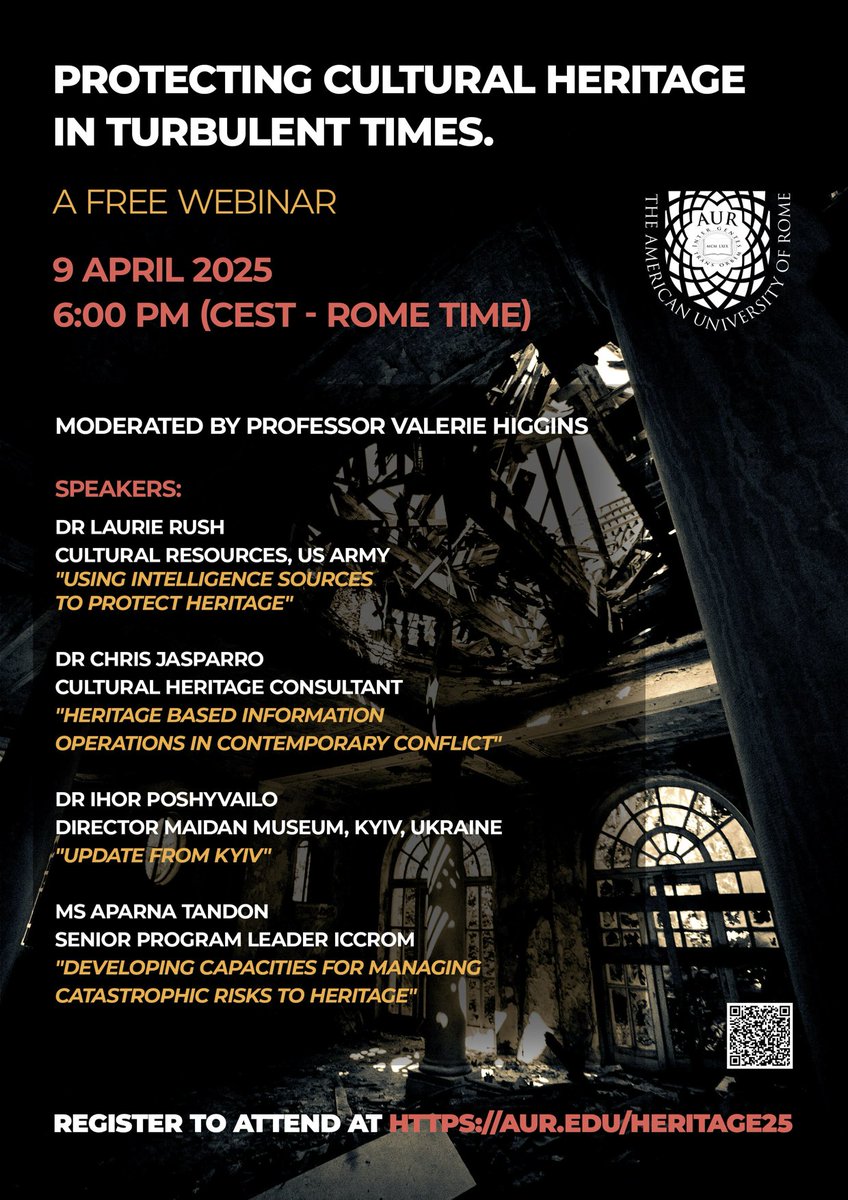 ⭕️ Protecting Cultural Heritage in Turbulent Times. A Free Webinar
9 April 2025
6:00 pm (CEST - Rome Time)
ℹ️ Register below to attend at AUR.EDU/HERITAGE25