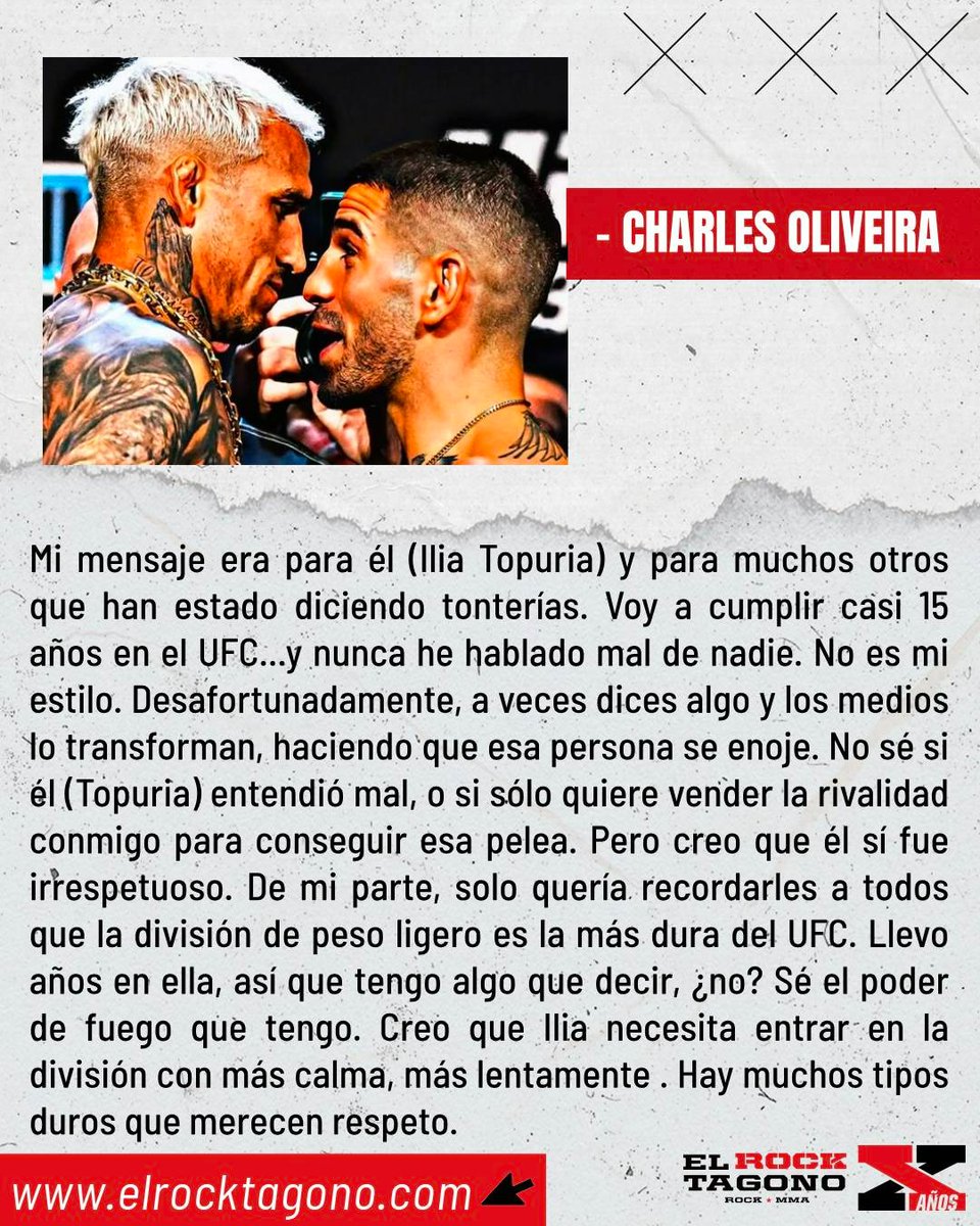 elrocktagono's tweet photo. ¡Le respondió con mucha altura! 🤵🏻‍♂️🎩

🇧🇷 A Charles Oliveira no le gustaron nada las últimas declaraciones de Ilia Topuria pero igual contestó como todo un caballero 🥹💕 #UFC #MMA

(Vía AG Fight) https://t.co/HguSiXVxkO