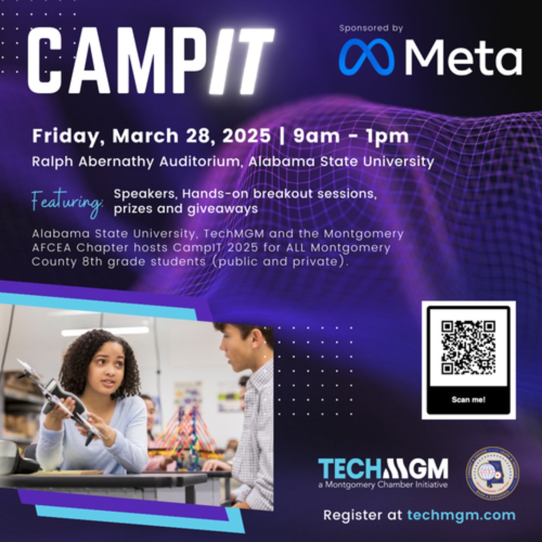 🚀 8th graders, dive into IT &amp; STEM at #CampIT! 🔥 Hands-on robotics, AR, &amp; expert talks await! 📅 March 28 | ⏰ 9AM-1PM | 📍 ASU