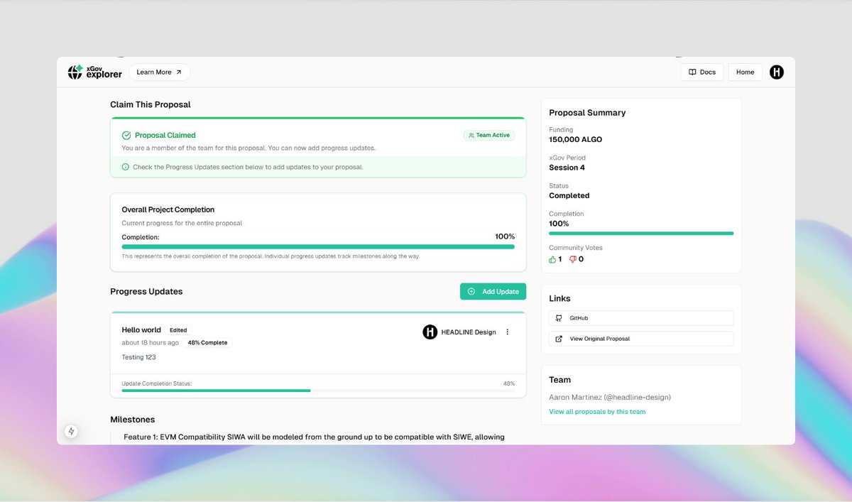 HEADLINE (@headline_crypto) on Twitter photo Claim your <a href="/AlgoFoundation/">Algorand Foundation</a> xGov proposal, create and edit progress updates, and much more #algorand #web3 Claim your <a href="/AlgoFoundation/">Algorand Foundation</a> xGov proposal, create and edit progress updates, and much more #algorand #web3