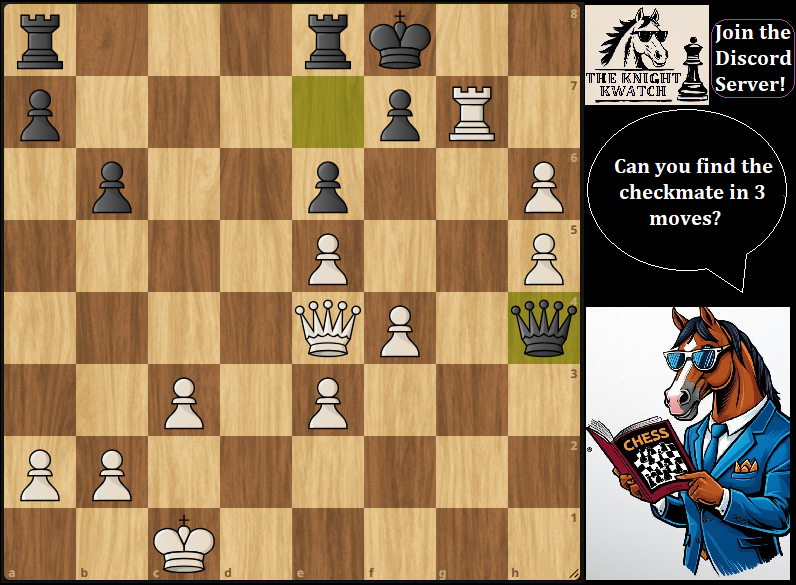 TheKnightKwatch's tweet photo. Mate in 3 3⃣🔥! White to play, can you spot it? #chess #chessmasters #chessnews #chesstactics #tactics #chessable #chessbase @GothamChess @GMHikaru #puzzles #chesspuzles @GmNaroditsky #Science #math #physics https://t.co/X3bGQ1FWMI