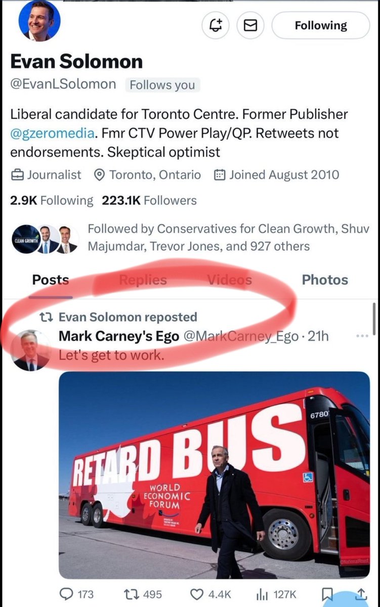 Mark Carney's Ego (@markcarney_ego) on Twitter photo Former journalist and current Liberal candidate for Toronto Centre <a href="/EvanLSolomon/">Evan Solomon</a> just reposted this.
😂 Former journalist and current Liberal candidate for Toronto Centre <a href="/EvanLSolomon/">Evan Solomon</a> just reposted this.
😂