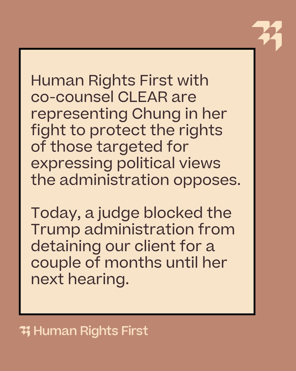 The Trump administration has attempted to arrest and deport Yunseo Chung, a 21-year-old Columbia University student and legal permanent resident, for her involvement in pro-Palestinian protests. We are helping her sue. Read more: humanrightsfirst.org/library/lawsui…