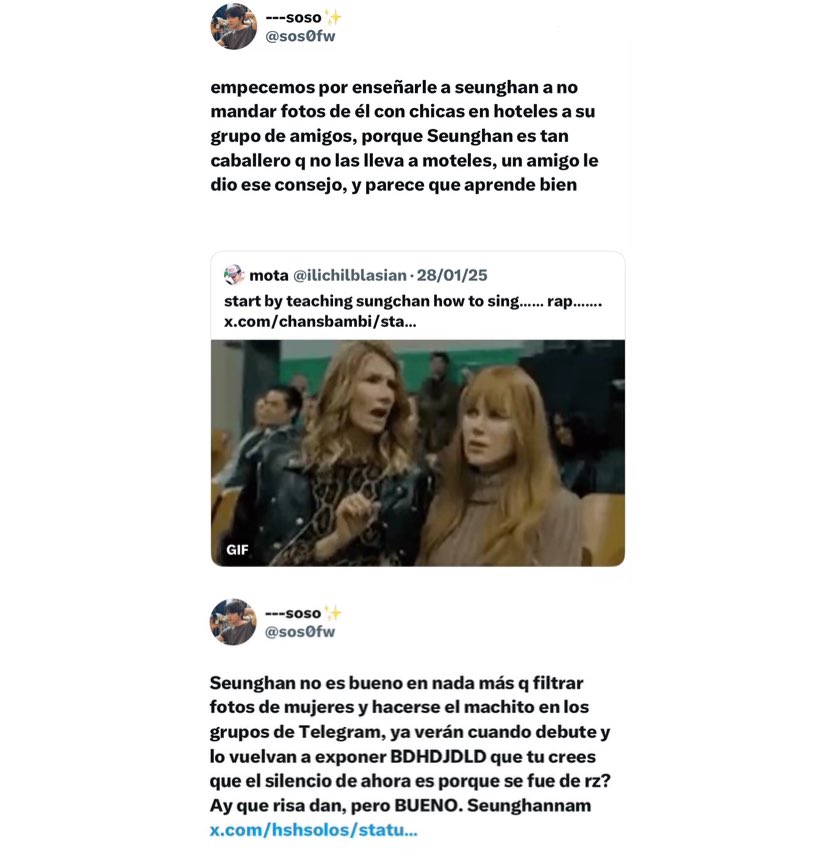 ⚠️ MASS REPORT &amp; BLOCK ⚠️

Spreading constantly hate against 🫧

🔗 x.com/05sxhun?s=21

🔗 x.com/sos0fw?s=21

•abuse and harassment > targeted harassment or insults
•hate > slurs and tropes
•hate > hateful references
•spam

‼️DO NOT INTERACT‼️