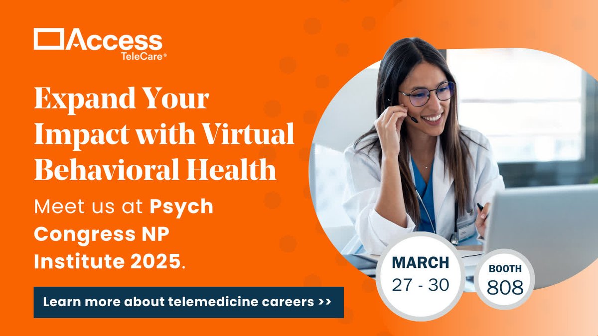 Want the freedom to practice anywhere while making a meaningful impact? Access TeleCare is hiring psychiatric mental health nurse practitioners to expand access to care.
Meet us at Booth 808 at Psych Congress NP Institute 2025 to learn more! Can't make ... accesstelecare.com/careers