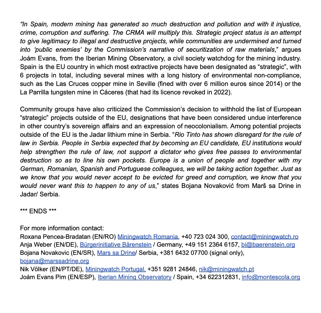 We are not the mining mafia's playground. We'll be contesting strategic status using all means at our disposal as will our friends in Germany, Spain, Portugal, Romania &amp; beyond. Not in our back yard. Not in anyone's backyard. Joint press release 👇 #MarsSaDrine #StopBloodyMining