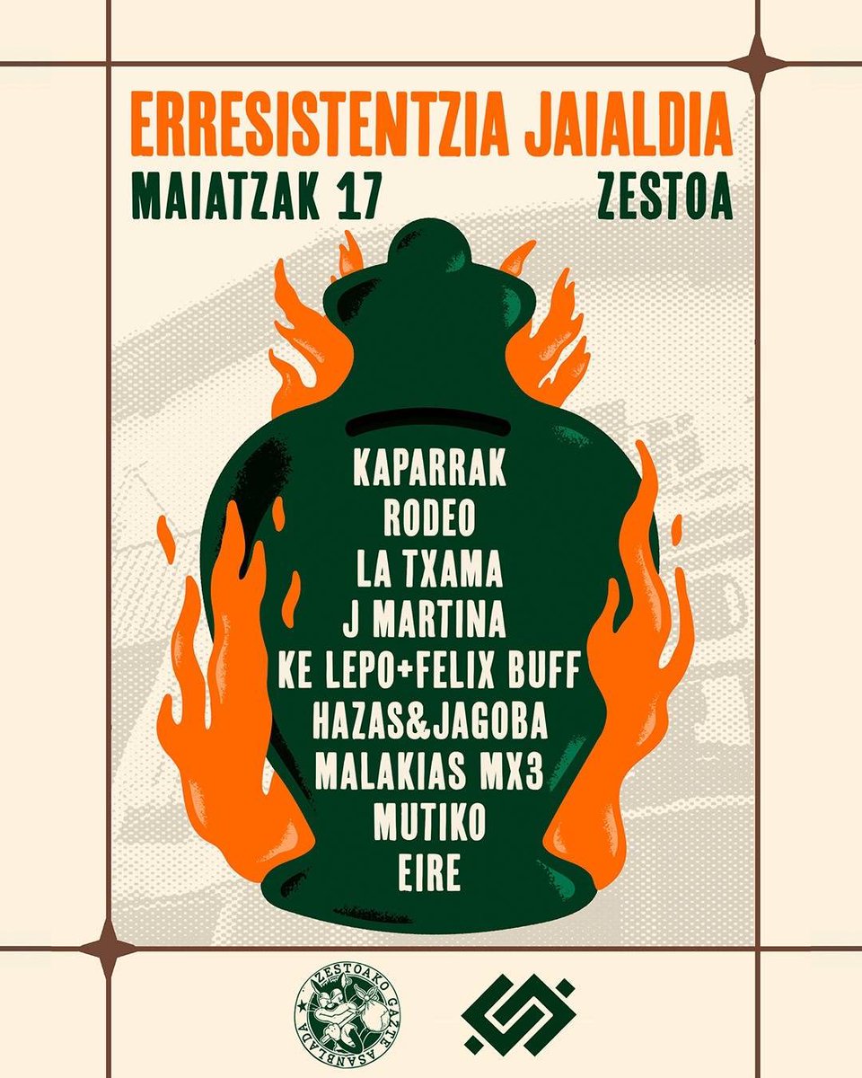 𝗘𝗥𝗥𝗘𝗦𝗜𝗦𝗧𝗘𝗡𝗧𝗭𝗜𝗔 𝗝𝗔𝗜𝗔𝗟𝗗𝗜𝗔

Langile kontrolpeko espazioek bizi duten egoera larri honetan, errepresio ekonomiko eta juridikoari aurre egiteko Erresistentzia Jaialdia antolatu dugu aurten ere Zestoako Gaztetxearekin batera.

🗓️Maiatzak 17
📍Foru Plaza, Zestoa