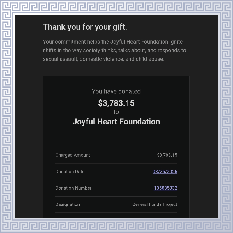 klmythologyzine's tweet image. ☀️ DONATION MADE ☀️

Dear friends, we have wonderful news!
As all the orders officially reached their homes, we proceeded with making the donation to our selected charity: Joyful Heart Foundation.

Thank you all for making this incredible donation possible. You are true legends!