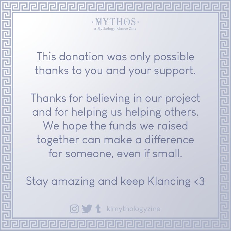klmythologyzine's tweet image. ☀️ DONATION MADE ☀️

Dear friends, we have wonderful news!
As all the orders officially reached their homes, we proceeded with making the donation to our selected charity: Joyful Heart Foundation.

Thank you all for making this incredible donation possible. You are true legends!