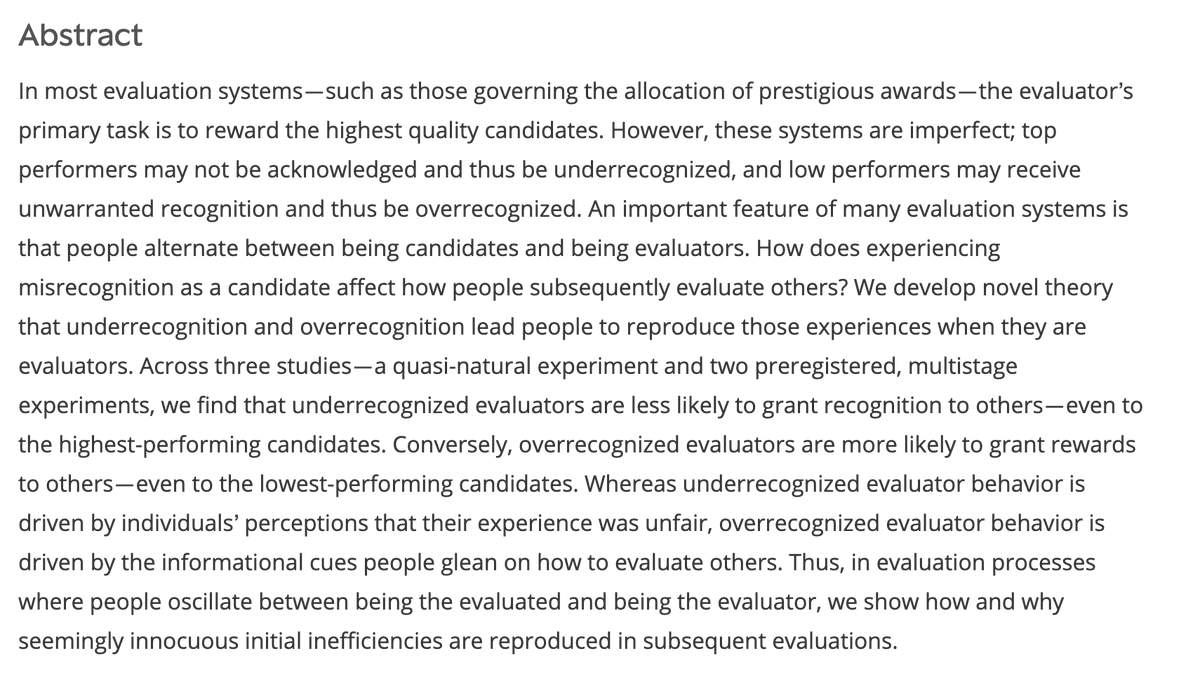 JamesTCarter3's tweet image. Excited to share new research published @ASR_Journal with @mabelabraham and @tristanbotelho. We explore how experiencing misrecognitionβgetting less or more recognition than deservedβinfluences how people subsequently evaluate others.
journals.sagepub.com/doi/10.1177/00β¦