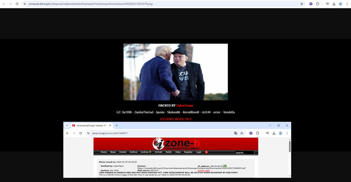 cyberteam2009's tweet photo. Federação Paulista de Futebol - hackeado

site:https://t.co/PvQRRTezws

#CyberTeam #Hacked https://t.co/8P86OJgP9v