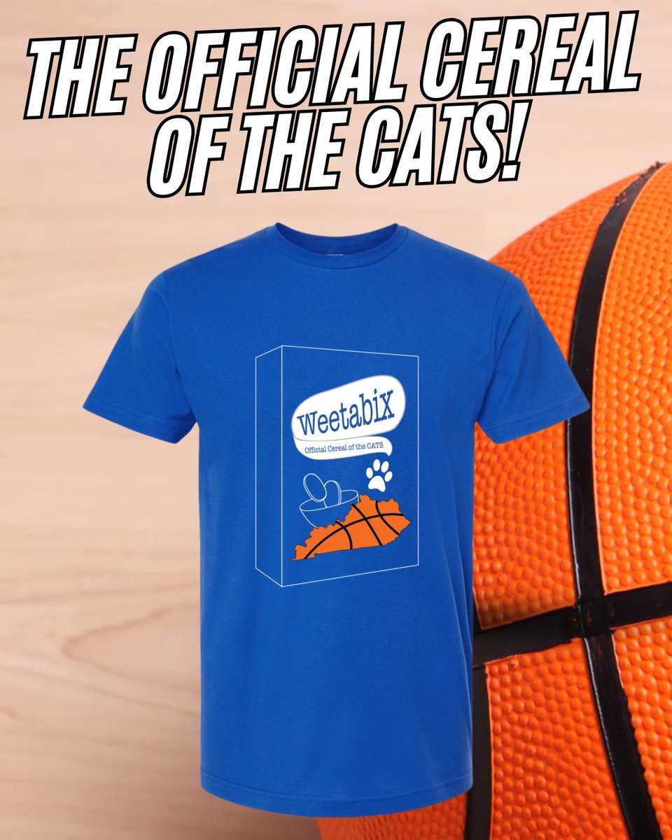 Start your day the Wildcats way with the Weetabix Cats Cereal T-Shirt! 🏀🥣 Shop ONLINE ONLY at kentuckybranded.com/collections/al… and select “Pickup In Store” to receive it ASAP!