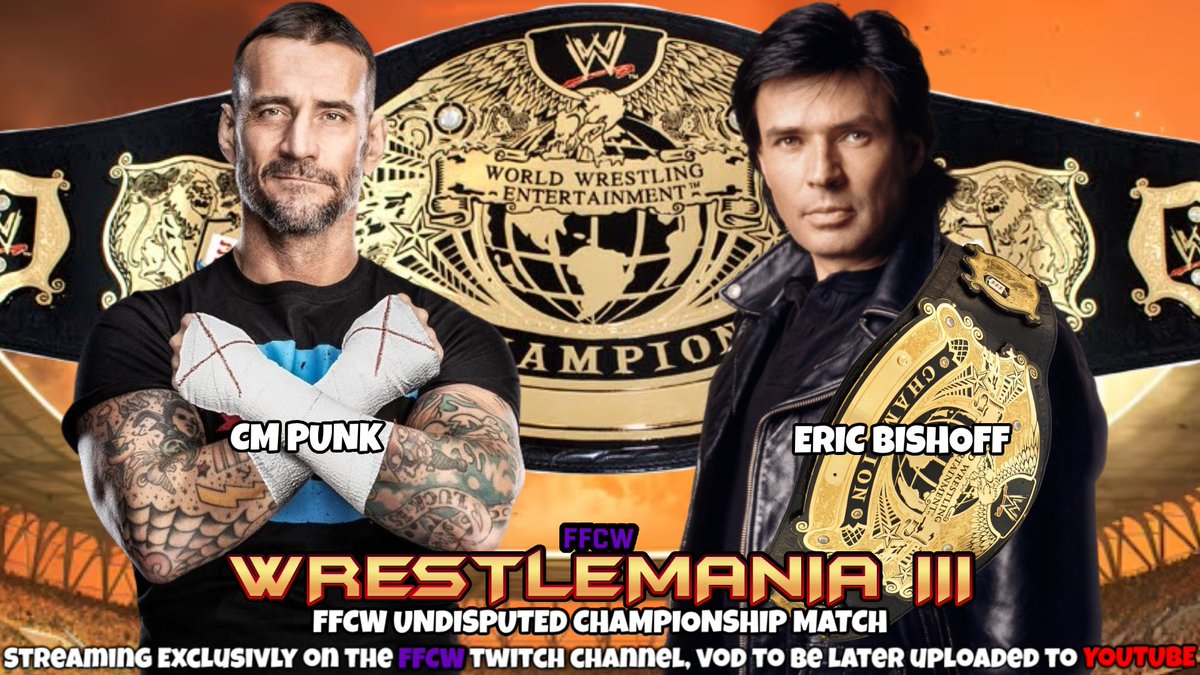FFCWOfficial's tweet photo. All World Titles on the line! Royal Rumble Winners #SamMercer and @CMPunk take on @TatumPaxley and @EBischoff for the Mens/Womens FFCW titles! And we see @RajTheMaharaja and Trish Stratus take on @Kingsta187 and @RheaRipley_WWE for the FFCW World Heavyweight Titles! https://t.co/T9HgGRrjjx