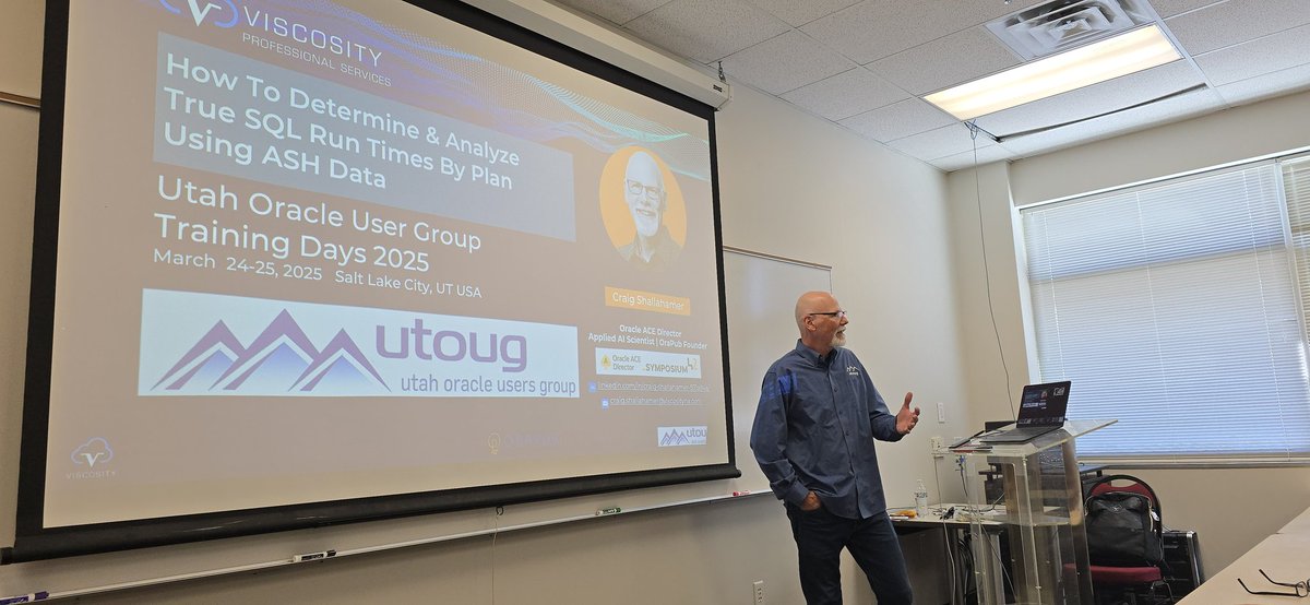 Martin Klier (@martinklierdba) on Twitter photo "Mr. Sledgehammer" Craig Shallahamer of <a href="/OraPubInc/">OraPub powered by Viscosity</a> <a href="/ViscosityNA/">Viscosity NA</a> gives the final talk at #utoug25 <a href="/utoug/">UT Oracle Users</a>
#oracle #performance #ash #sql #sqlruntimes "Mr. Sledgehammer" Craig Shallahamer of <a href="/OraPubInc/">OraPub powered by Viscosity</a> <a href="/ViscosityNA/">Viscosity NA</a> gives the final talk at #utoug25 <a href="/utoug/">UT Oracle Users</a>
#oracle #performance #ash #sql #sqlruntimes
