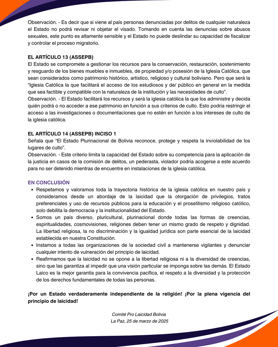 📌PRONUNCIAMIENTO PÚBLICO:
EL COMITÉ PRO LAICIDAD SE PRONUNCIA EN DEFENSA DEL ESTADO LAICO: UN PRINCIPIO CONSTITUCIONAL INNEGOCIABLE

#Laicidad
#CatólicasYFeministas