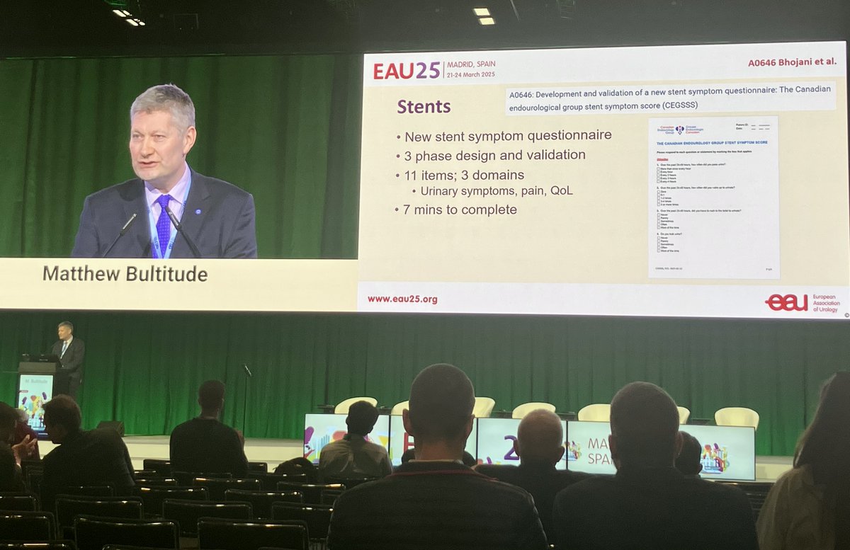 Naeembhojani7 (@naeembhojani7) on Twitter photo 🙏 to <a href="/MattBultitude/">Matthew Bultitude</a> for highlighting our work at the Best of Stones session #EAU25
Our NEWLY Validated stent symptom score can be completed in <7 mins! Hopefully this will facilitate stent research going forward
<a href="/DrBenChew/">Dr. Ben Chew</a> <a href="/EndoLuminalEndo/">Daron Smith</a> <a href="/thomastailly/">Thomas Tailly</a> <a href="/DrKScotland/">Dr. Kymora (Kee-more-uh) Scotland MD PhD</a> <a href="/emiliani_e/">Esteban Emiliani</a> 🙏 to <a href="/MattBultitude/">Matthew Bultitude</a> for highlighting our work at the Best of Stones session #EAU25
Our NEWLY Validated stent symptom score can be completed in <7 mins! Hopefully this will facilitate stent research going forward
<a href="/DrBenChew/">Dr. Ben Chew</a> <a href="/EndoLuminalEndo/">Daron Smith</a> <a href="/thomastailly/">Thomas Tailly</a> <a href="/DrKScotland/">Dr. Kymora (Kee-more-uh) Scotland MD PhD</a> <a href="/emiliani_e/">Esteban Emiliani</a>