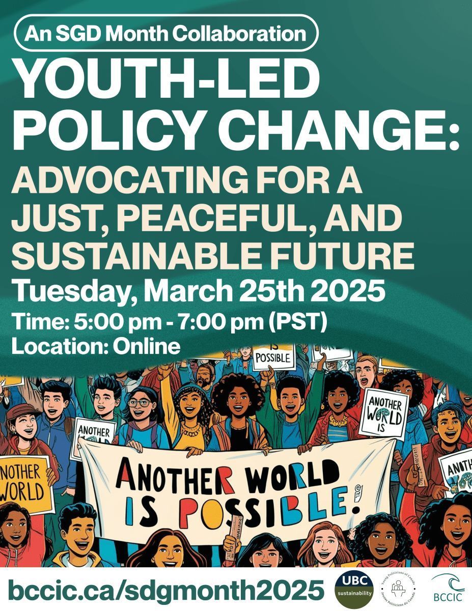 Get involved this #SDGMonth! Join <a href="/BCCIC/">BCCIC</a> &amp; <a href="/sustainUBC/">UBC Sustainability</a>  TONIGHT for an online event amplifying youth advocacy for policy change rooted in global solidarity, feminism, decolonialism, &amp; anti-racism. Info at buff.ly/Ku4cu4H 

#amplify #sustainability #UNSDGs #ubc