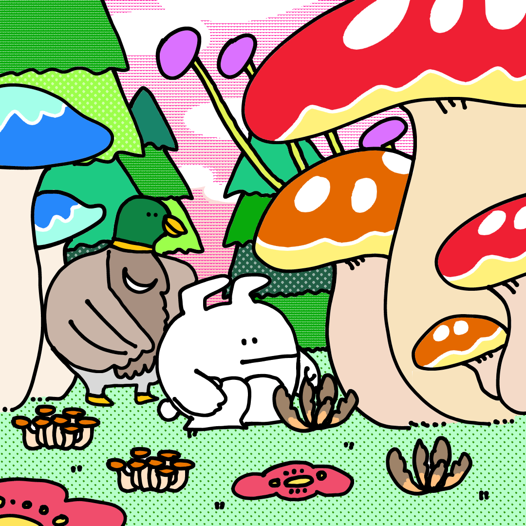coju612's tweet photo. うさぎ旅行記⑥

帰り道、
きのこの森で食材調達🍄

鴨さんがきのこに
とても詳しいっぽい🦆！
よかったね、うさぎさん🐰

#イラスト好きな人と繋がりたい
#絵柄が好みって人にフォローされたい
#こじゅと愉快ななかまたち 
#まいたけ #ねぎ #鴨
#きのこがいっぱい #🍄
#たくさんみつけたね https://t.co/L4562auEEQ