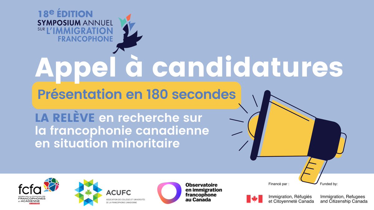 FCFAimmigration (@fcfaimmigration) on Twitter photo Dernière semaine pour candidater! Pour le 18e Symposium annuel sur l’immigration francophone, la <a href="/fcfacanada/">FCFA du Canada</a> l’<a href="/ACUFC/">A.C UNITED FC</a> et l’@OIFC ont lancé un appel à candidatures afin de valoriser et de promouvoir la relève en recherche sur les communautés francophones. symposium.immigrationfrancophone.ca/wp-content/upl… Dernière semaine pour candidater! Pour le 18e Symposium annuel sur l’immigration francophone, la <a href="/fcfacanada/">FCFA du Canada</a> l’<a href="/ACUFC/">A.C UNITED FC</a> et l’@OIFC ont lancé un appel à candidatures afin de valoriser et de promouvoir la relève en recherche sur les communautés francophones. symposium.immigrationfrancophone.ca/wp-content/upl…