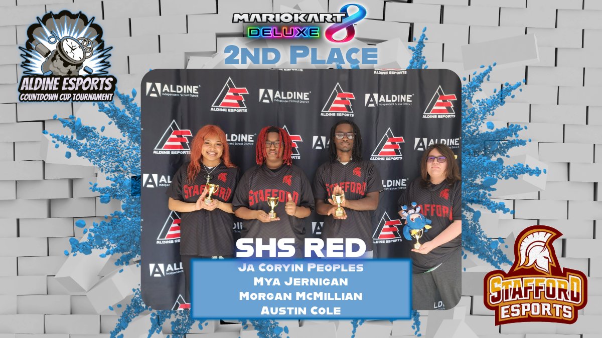 Aldine Esports (@aldineesports) on Twitter photo 📢 HUGE congrats to Stafford HS Red for placing second in Mario Kart 8 Deluxe in our Aldine Esports Countdown Cup Tournament this past weekend! 🏆 <a href="/SMSDEsports/">Stafford Spartans Esports</a> <a href="/coltberry/">Coach Berry</a> <a href="/TEXSEF/">Texas Scholastic Esports Federation</a> 📢 HUGE congrats to Stafford HS Red for placing second in Mario Kart 8 Deluxe in our Aldine Esports Countdown Cup Tournament this past weekend! 🏆 <a href="/SMSDEsports/">Stafford Spartans Esports</a> <a href="/coltberry/">Coach Berry</a> <a href="/TEXSEF/">Texas Scholastic Esports Federation</a>