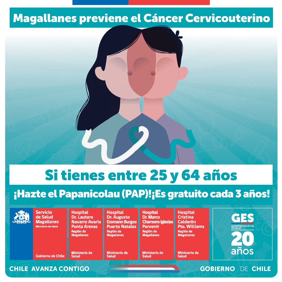 SaludMagallanes's tweet photo. 🔴En #DíadelaPrevenciónCáncerCervicouterino desde #Magallanes el mensaje es claro, generemos ➕conciencia sobre la prevención; #TómateElPap, usa preservativo y vacúnate contra el Virus Papiloma Humano. Recuerda la enfermedad tiene cobertura #GES3 @ministeriosalud @SeremiSalud_XII https://t.co/fip3hBZIBB