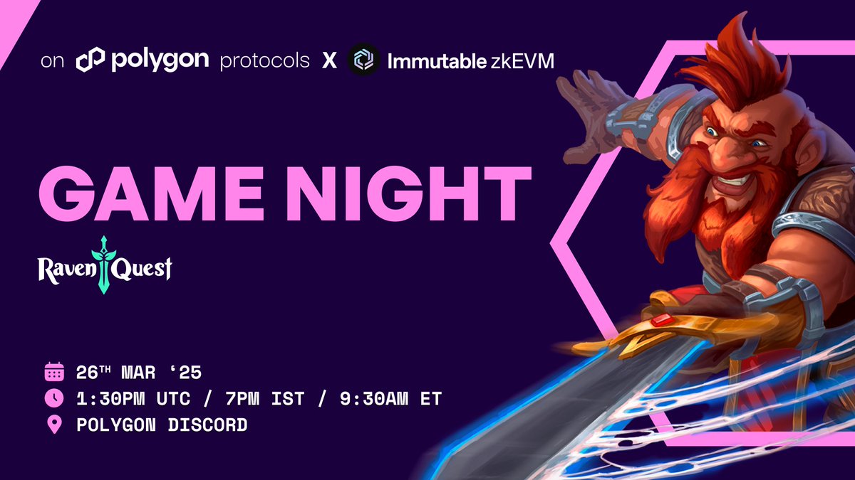 0xPolygonEco's tweet image. Forge your legacy in @RavenQuestGame ; a sandbox MMORPG where your actions shape a dynamically changing world!

Crowned 2024 Adventure Game of the Year, RavenQuest is built on @Immutable zkEVM.

Join us for an epic Game Night!
📅 26th March
⏰ 1:30 pm UTC | 9:30 am ET
📍Polygon…