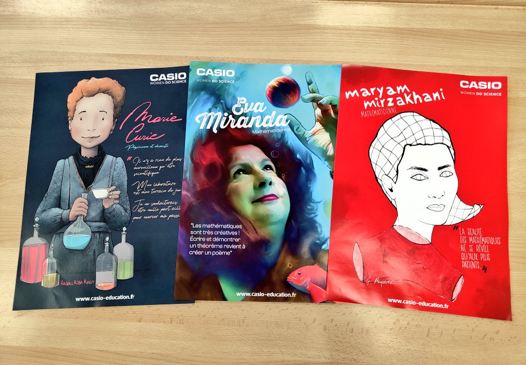 EtwTerp's tweet image. Un grand merci à @CasioEduFrance pour les cahiers d&apos;activité offerts à nos élèves de 3e ayant participé au &quot;Rallye Lecture BM² BiblioMaths Mobile&quot;, pour les superbes posters de femmes scientifiques, les autocollants et le joli tote bag 🙂
#casio #bibliomathsobile #womendoscience