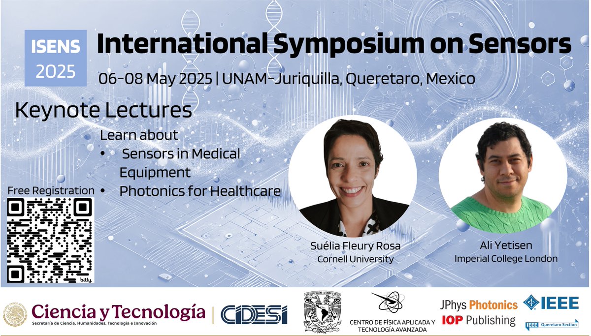 Eden Morales-Narvaez (@edenmoralesnar1) on Twitter photo 🚀 ISENS 2025 Keynote Lectures Announced! 🎤✨
Thrilled to welcome Suélia de Siqueira Rodrigues Fleury Rosa and <a href="/akyetisen/">Ali Yetisen</a> as keynote speakers at ISENS 2025! 🔬🌍
🔗 Register & submit your abstract today! isens1.wixsite.com/international-…
#ISENS2025MX #Sensors #KeynoteSpeakers #Innovation 🚀 ISENS 2025 Keynote Lectures Announced! 🎤✨
Thrilled to welcome Suélia de Siqueira Rodrigues Fleury Rosa and <a href="/akyetisen/">Ali Yetisen</a> as keynote speakers at ISENS 2025! 🔬🌍
🔗 Register & submit your abstract today! isens1.wixsite.com/international-…
#ISENS2025MX #Sensors #KeynoteSpeakers #Innovation