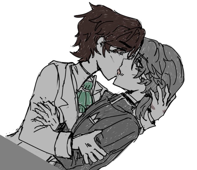 aesop_bestboy's tweet image. heya (￢‿￢ ) now they are kissing  VERY HARD + a slightly closer version because this scene looks exciting 
here is your food, my dear orphysopians 
hope you like it 🖋️⚰️
#aesopcarl #orpheus #embalmer #novelist #orphsop #IdentityV