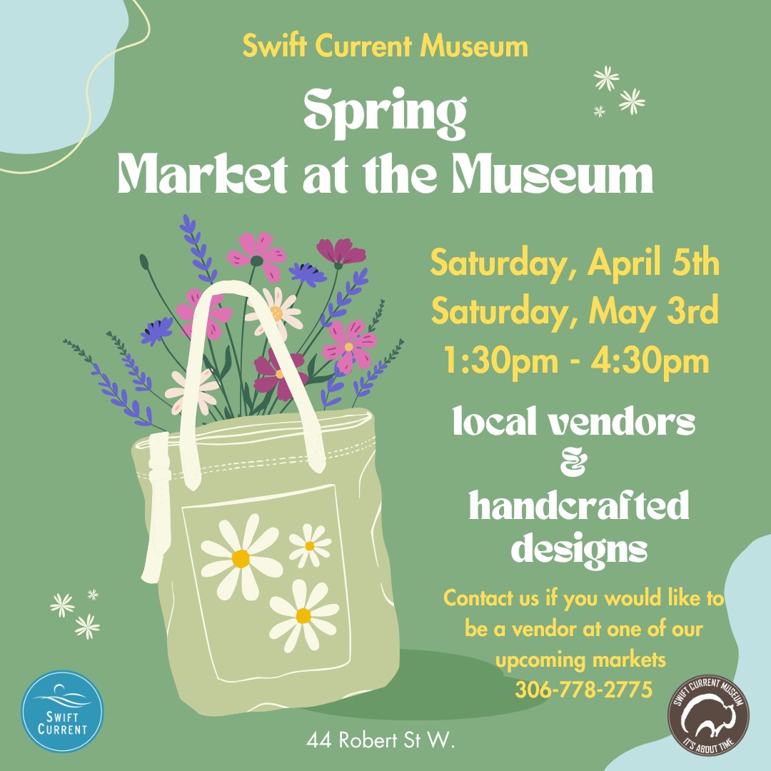 It's spring! Join us for our upcoming Spring Markets at the Museum🌺 There will be a great variety of local vendors with a beautiful selection of handcrafted pieces to enjoy!
Saturday, April 5th and Saturday, May 3rd from 1:30pm - 4:30pm
If you would like to be a vendor at on ...