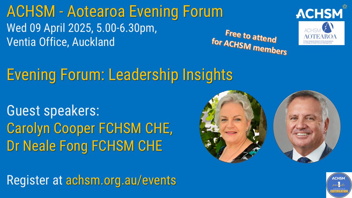 Join us in person for the ACHSM Aotearoa Evening Forum: Leadership Insights. **FREE TO ATTEND FOR ACHSM MEMBERS**
achsm.org.au/events/aotearo…