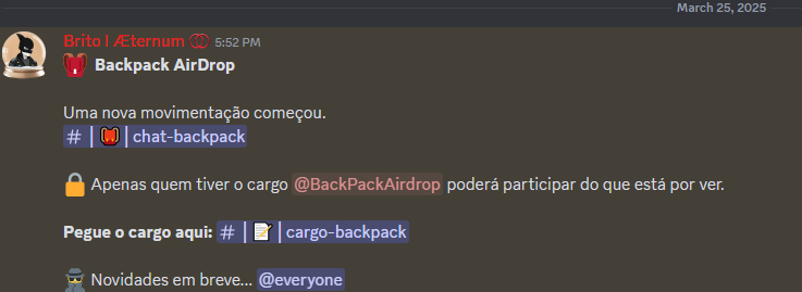 Quem for farmar o Airdrop da <a href="/Backpack/">Backpack 🎒</a> não esquece de colar no discord, teremos uma aba para ajudar os membros a se darem bem no futuros por lá. Se for fazer volume, futuros é o melhor jeito 😎