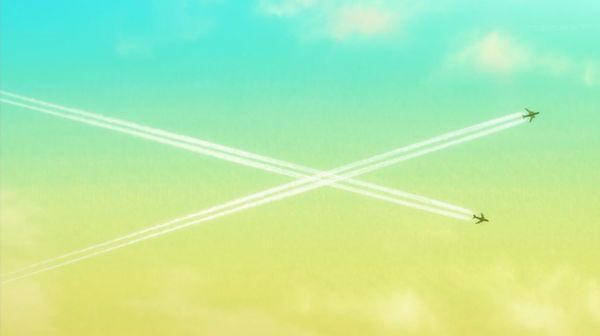 m2mnr's tweet photo. この飛行機の航跡はなにかの比喩なんだろうけど、ニアミスですごく危ないんじゃ？と思ってしまった。
京子が「普通」になりたいかどうかはまた別問題だと思う。ひかりや雪との立場が変わっちゃうしね。
#亜人ちゃん #demichan https://t.co/aR9Jd9lING